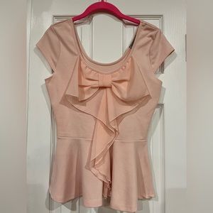Charlotte Russe Peplum with Bow Top, Pink, M